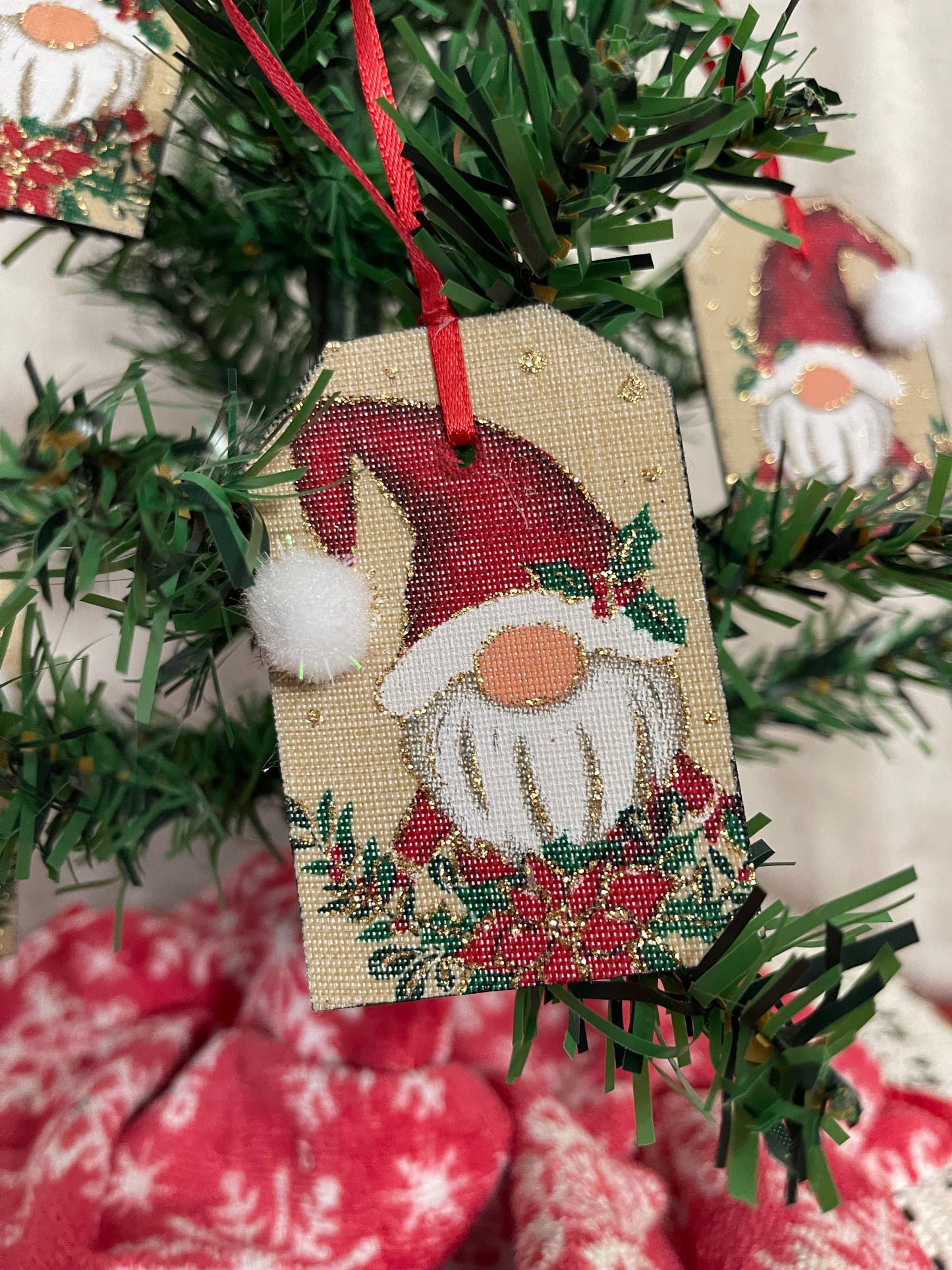 Santa Gnome Christmas Ornament w/Pompom-Red