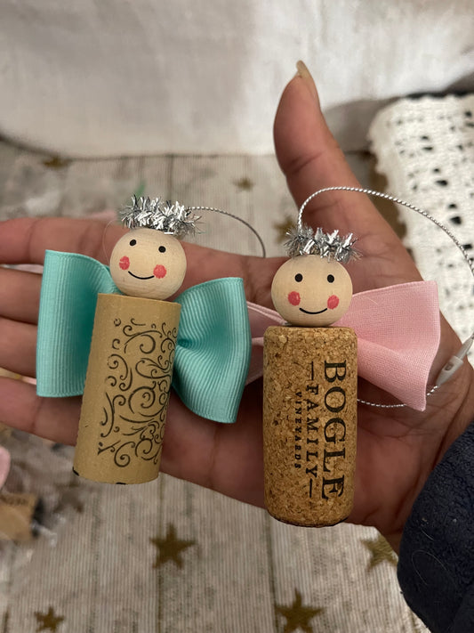 Wine Cork Angel-pink/ turquoise silver