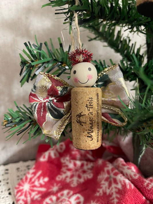 Cork Angel w/ Poinsettia Print Wings