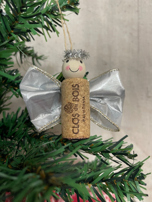 Cork Angel Ornament w/ Metallic Silver Wings