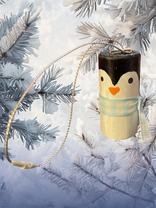 Winter Blue Cork Penguin Christmas Ornament