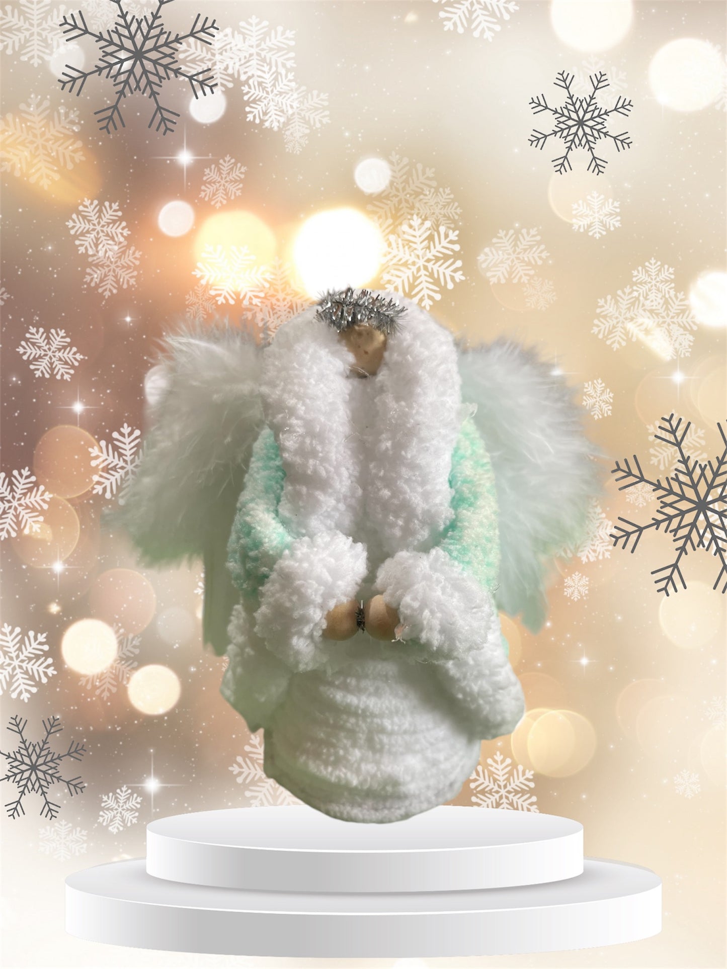 Angel w/ Real Feathered Wings-Mint Green & White Coat