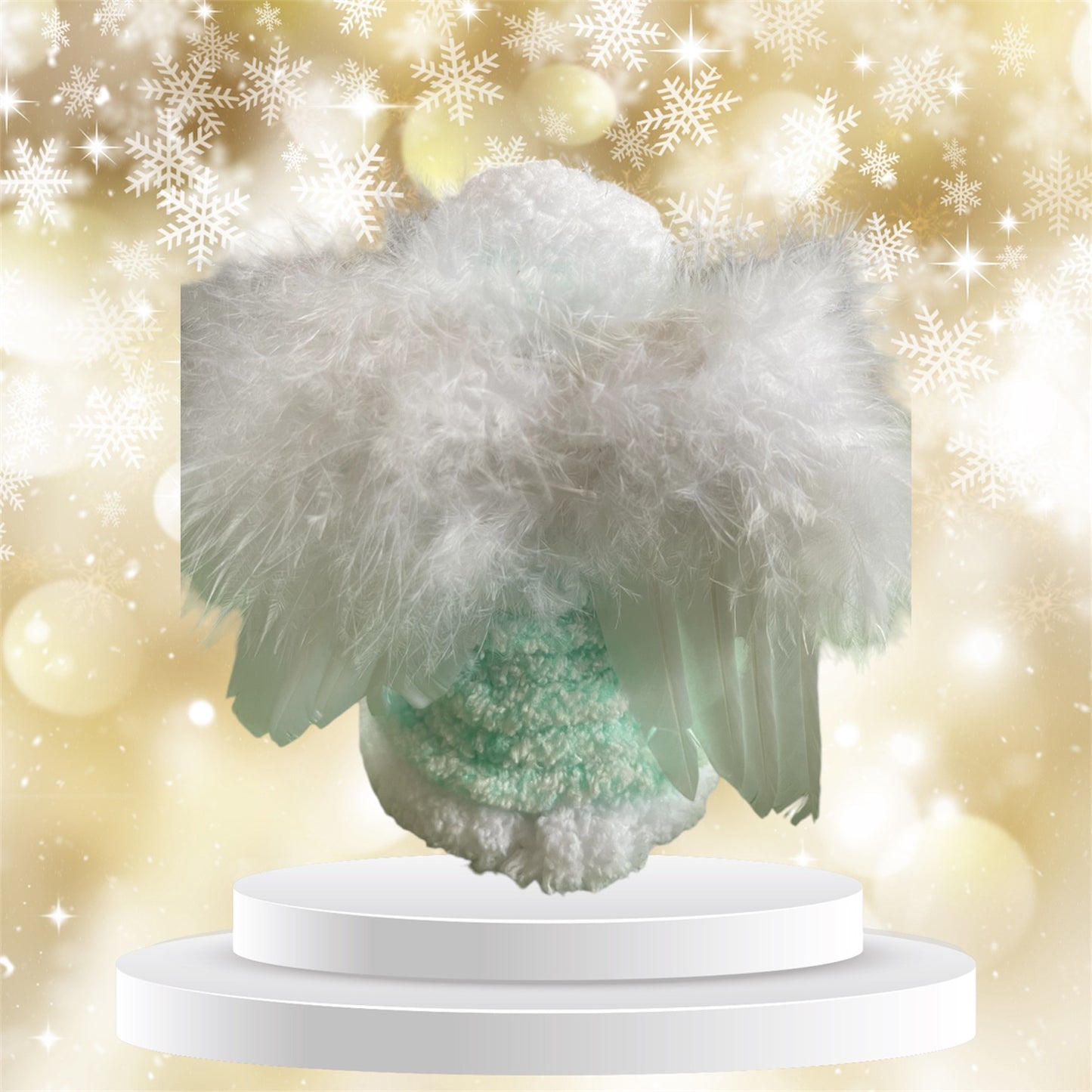 Angel w/ Real Feathered Wings-Mint Green & White Coat